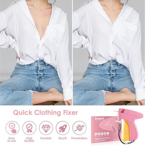 مسدس غرز للملابس - مسدس غرز محمول مثبت سريع للملابس - مجموعة خياطة صغيرة مسدس وضع العلامات الدقيقة - يتضمن 6 إبر و1000 مشبك أسود و1000 مشبك أبيض (وردي-أصفر) in Kuwait