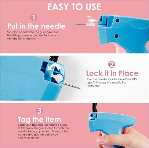 مسدس غرز للملابس - مسدس غرز محمول مثبت سريع للملابس - مسدس وضع العلامات - تتضمن مجموعة الخياطة 6 إبر و1000 مشبك أسود و1000 مشبك أبيض (أزرق، وردي) in Kuwait