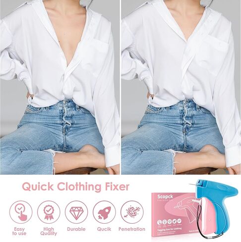 مسدس غرز للملابس - مسدس غرز محمول مثبت سريع للملابس - مسدس وضع العلامات - تتضمن مجموعة الخياطة 6 إبر و1000 مشبك أسود و1000 مشبك أبيض (أزرق، وردي) in Kuwait