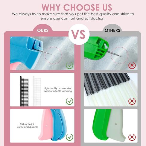 مسدس غرز للملابس - مسدس غرز محمول مثبت سريع للملابس - مسدس وضع العلامات - تتضمن مجموعة الخياطة 6 إبر و1000 مشبك أسود و1000 مشبك أبيض (أزرق، وردي) in Kuwait