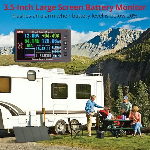 شاشة بطارية BINTA 500A مع تحويلة، شاشة ملونة 8-100 فولت 3.5 بوصة لبطاريات الليثيوم LiFePO4 المغمورة، إضاءة خلفية إنذار عالية الجهد المنخفض مع غطاء منزلق للسيارة RV Golf Cart Solar Panel Boat in Kuwait