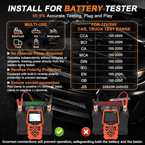 Car Battery Load Tester 12V 24V Automotive Alternator Meter with Cloud Printing 100-2000 CCA Auto Charging & Cranking Capacity Analyzer Diagnostic Tool for Truck, RV, ATV, SUV, Motorcycle, Boat, Yacht in Kuwait