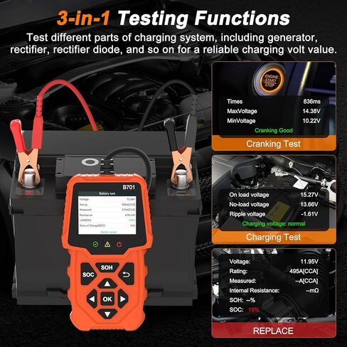 Car Battery Load Tester 12V 24V Automotive Alternator Meter with Cloud Printing 100-2000 CCA Auto Charging & Cranking Capacity Analyzer Diagnostic Tool for Truck, RV, ATV, SUV, Motorcycle, Boat, Yacht in Kuwait