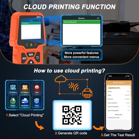 Car Battery Load Tester 12V 24V Automotive Alternator Meter with Cloud Printing 100-2000 CCA Auto Charging & Cranking Capacity Analyzer Diagnostic Tool for Truck, RV, ATV, SUV, Motorcycle, Boat, Yacht in Kuwait
