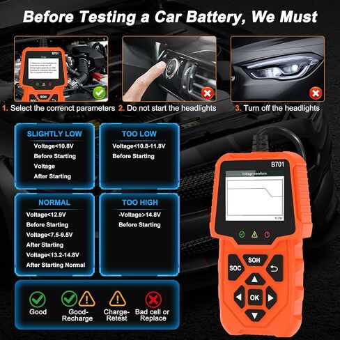 Car Battery Load Tester 12V 24V Automotive Alternator Meter with Cloud Printing 100-2000 CCA Auto Charging & Cranking Capacity Analyzer Diagnostic Tool for Truck, RV, ATV, SUV, Motorcycle, Boat, Yacht in Kuwait