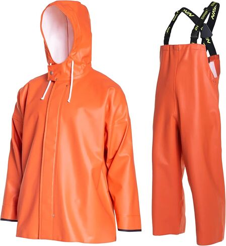 طقم صيد تجاري للرجال مكون من 3 قطع - سترة وصدرية عالية التحمل مقاومة للماء من مادة PVC مقاس 0.70 مم in Kuwait