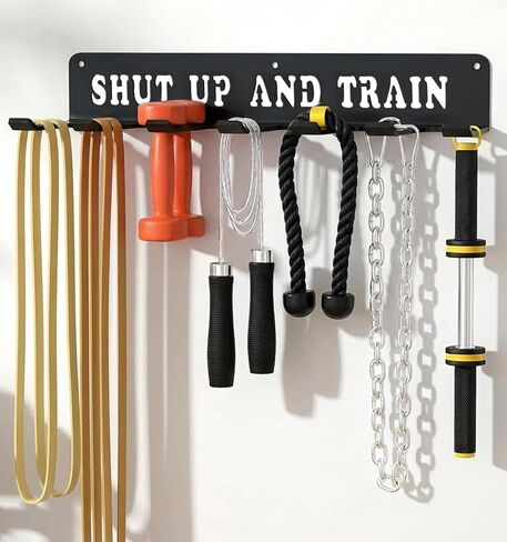 WIPHANY 8 شوكات هوك بناء ثقيل منظم مثبت على الحائط متعدد الأغراض من الصلب لتخزين معدات التمرين لحبال القفز وحزام الرفع وأشرطة اللياقة البدنية وحلقات تثبيت الحديد المتضمنة باللون الأسود والقطار in Kuwait