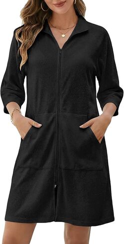 Bsubseach Swimsuit Coverup for Women Terry Cloth Swim Cover Up Zipper 3/4 Sleeves Beach Cover Ups Bathrobe with Pockets in Saudi Arabia