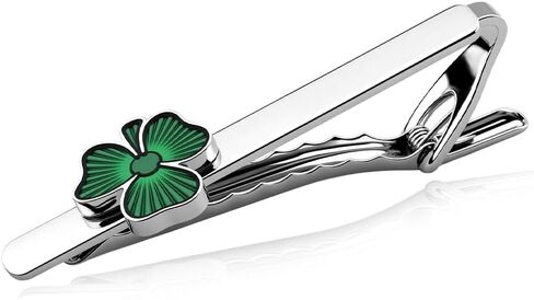 St Patricks Day Clover Tie Clip Lucky Shamrock Tie Clips Bar for Irish Ireland Party Favors Parades St.Patrick's Day Necktie Accessories Green Three Leaf Wedding Business Necktie Clips Decor in Saudi Arabia