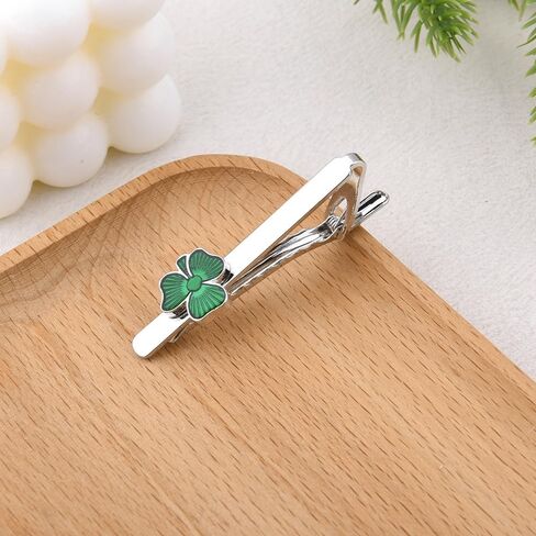 St Patricks Day Clover Tie Clip Lucky Shamrock Tie Clips Bar for Irish Ireland Party Favors Parades St.Patrick's Day Necktie Accessories Green Three Leaf Wedding Business Necktie Clips Decor in Saudi Arabia
