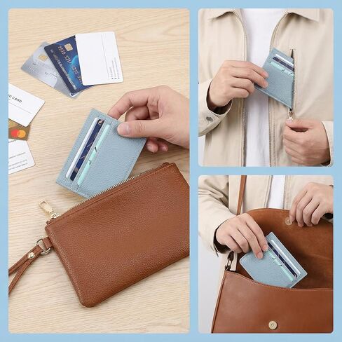 Credit Card Holder for Women, Credit Card Wallet Slim Wallet Small Cards Holder Wallets Rfid Blocking Minimalist Cards Holders Case Thin Front Pocket Small Wallets for Men Light Blue in Saudi Arabia