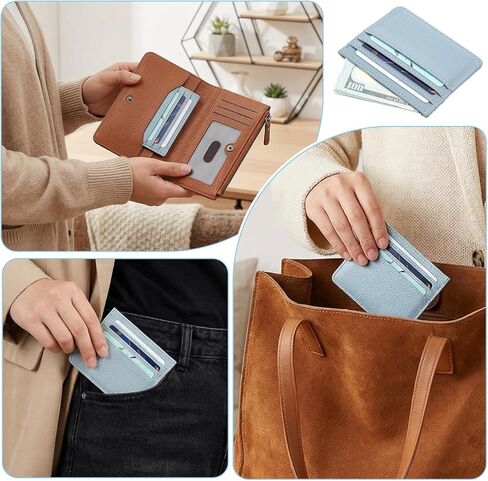 Credit Card Holder for Women, Credit Card Wallet Slim Wallet Small Cards Holder Wallets Rfid Blocking Minimalist Cards Holders Case Thin Front Pocket Small Wallets for Men Light Blue in Saudi Arabia