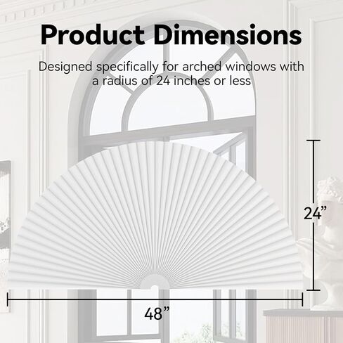ظلال نافذة نصف دائرة، ستائر ترشيح الضوء الخلوية، ظلال نافذة نصف دائرة، بدون أسلاك لظل نافذة نصف القمر، بدون حفر، ستائر ترشيح الضوء على شكل قرص العسل، سهلة القطع والتركيب (أبيض 24 بوصة × 48 بوصة) in Kuwait