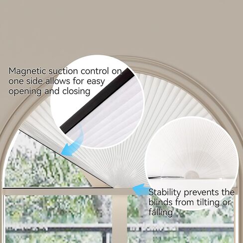 ظلال نافذة نصف دائرة، ستائر ترشيح الضوء الخلوية، ظلال نافذة نصف دائرة، بدون أسلاك لظل نافذة نصف القمر، بدون حفر، ستائر ترشيح الضوء على شكل قرص العسل، سهلة القطع والتركيب (أبيض 24 بوصة × 48 بوصة) in Kuwait