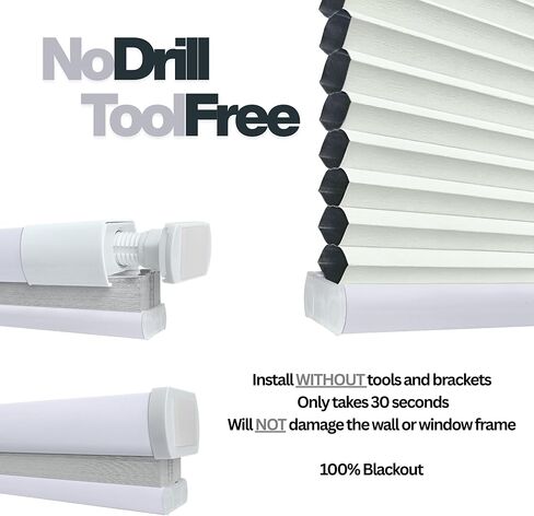 No Tools No Drill Cordless Cellular Blinds for Indoor Windows, Blackout Light Blocking Honeycomb Window Shades Pull Down Window Blinds for Home, White, 30" W x 72" H in Saudi Arabia