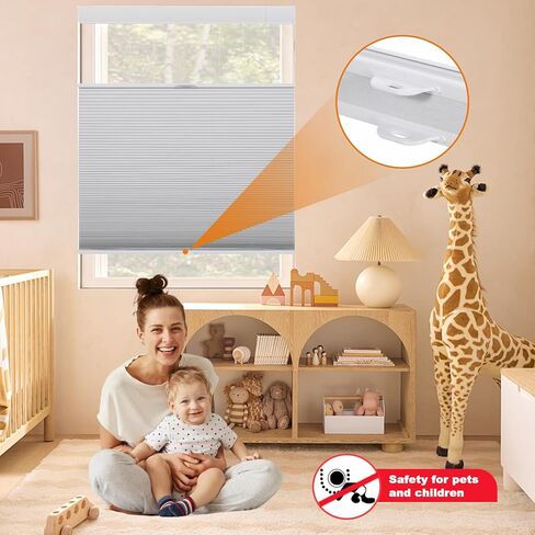 Persilux No Tools No Drill Blackout Cellular Shades for Windows Cordless Top Down Bottom Up Honeycomb Blinds,Easy to Install Cellular Blinds for Indoor Windows, White, 32.5" W x 64" H in Saudi Arabia