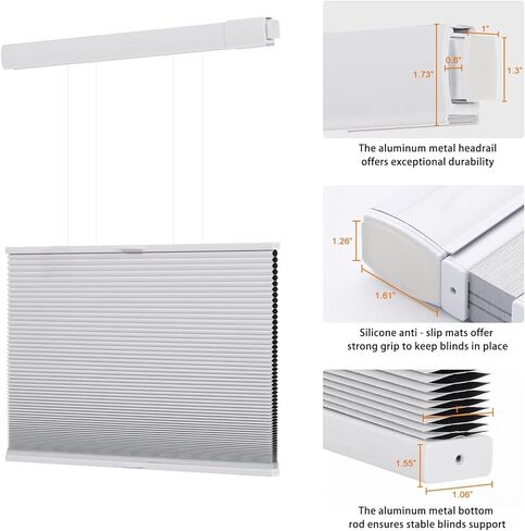 Persilux No Tools No Drill Blackout Cellular Shades for Windows Cordless Top Down Bottom Up Honeycomb Blinds,Easy to Install Cellular Blinds for Indoor Windows, White, 32.5" W x 64" H in Saudi Arabia
