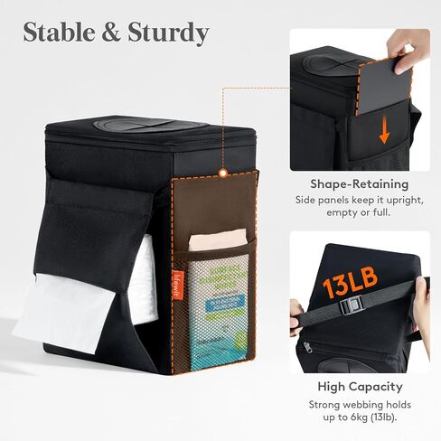 Lifewit Leak-Proof Car Trash Can with Lid, Waterproof Automotive Garbage Bin with Tissue Pocket, 2 Gallon Car Interior Accessory for Front Seat, Back Seat & Console, Black in Saudi Arabia