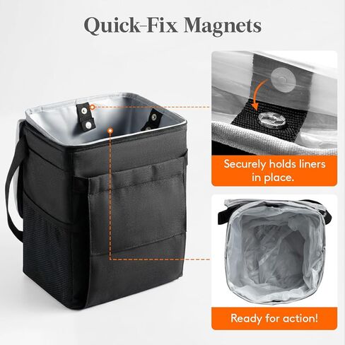 Lifewit Leak-Proof Car Trash Can with Lid, Waterproof Automotive Garbage Bin with Tissue Pocket, 2 Gallon Car Interior Accessory for Front Seat, Back Seat & Console, Black in Saudi Arabia