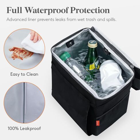Lifewit Leak-Proof Car Trash Can with Lid, Waterproof Automotive Garbage Bin with Tissue Pocket, 2 Gallon Car Interior Accessory for Front Seat, Back Seat & Console, Black in Saudi Arabia