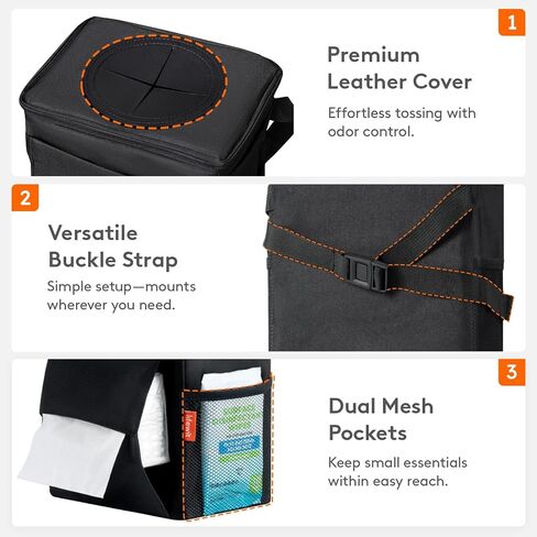 Lifewit Leak-Proof Car Trash Can with Lid, Waterproof Automotive Garbage Bin with Tissue Pocket, 2 Gallon Car Interior Accessory for Front Seat, Back Seat & Console, Black in Saudi Arabia