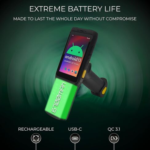 Chainway C63 قارئ باركود لاسلكي يعمل بنظام Android بقبضة مسدس 2D/1D/QR | ماسح ضوئي زيبرا 2FT، 40FT، أو 100FT | أندرويد 13 (دعم حتى 16+) | IP67 وعرة | واي فاي، إن إف سي، بي تي، جي بي إس | لمسح المخزون in Kuwait