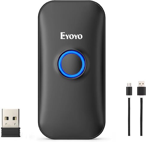 Eyoyo 1D Mini Bluetooth Barcode Scanner، 3 في 1 USB سلكي وبلوتوث و2.4G قارئ باركود لاسلكي، مسح باركود محمول يعمل مع الأجهزة اللوحية أو أجهزة الكمبيوتر، Windows، Android، iOS in Kuwait