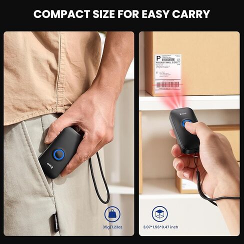 Eyoyo 1D Mini Bluetooth Barcode Scanner، 3 في 1 USB سلكي وبلوتوث و2.4G قارئ باركود لاسلكي، مسح باركود محمول يعمل مع الأجهزة اللوحية أو أجهزة الكمبيوتر، Windows، Android، iOS in Kuwait