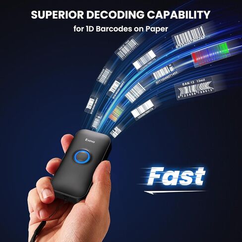 Eyoyo 1D Mini Bluetooth Barcode Scanner، 3 في 1 USB سلكي وبلوتوث و2.4G قارئ باركود لاسلكي، مسح باركود محمول يعمل مع الأجهزة اللوحية أو أجهزة الكمبيوتر، Windows، Android، iOS in Kuwait