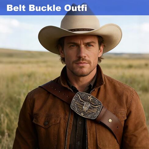 Western Cowboy Belt Buckle for Men Women, Western Vintage Cowgirl Rodeo Longhorn Bull Belts Buckles, Leather Belt for Jeans in Saudi Arabia