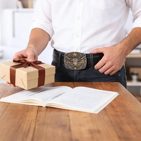 Western Cowboy Belt Buckle for Men Women, Western Vintage Cowgirl Rodeo Longhorn Bull Belts Buckles, Leather Belt for Jeans in Saudi Arabia