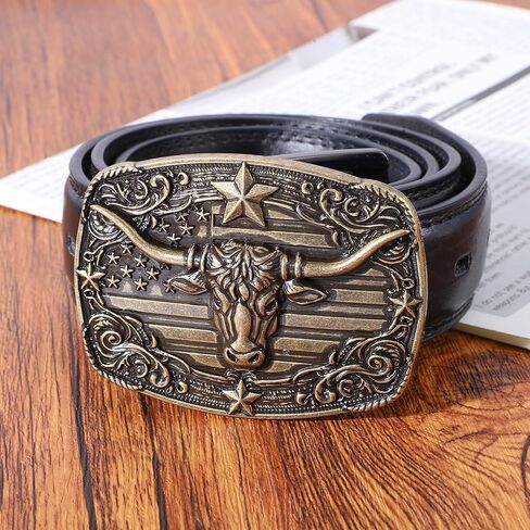 Western Cowboy Belt Buckle for Men Women, Western Vintage Cowgirl Rodeo Longhorn Bull Belts Buckles, Leather Belt for Jeans in Saudi Arabia