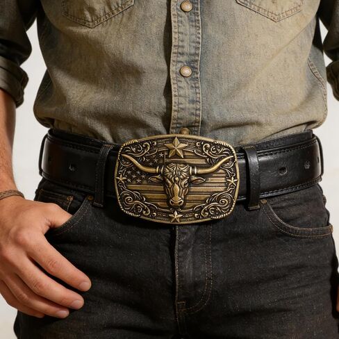 Western Cowboy Belt Buckle for Men Women, Western Vintage Cowgirl Rodeo Longhorn Bull Belts Buckles, Leather Belt for Jeans in Saudi Arabia