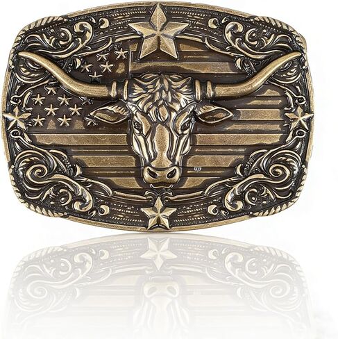 Western Cowboy Belt Buckle for Men Women, Western Vintage Cowgirl Rodeo Longhorn Bull Belts Buckles, Leather Belt for Jeans in Saudi Arabia