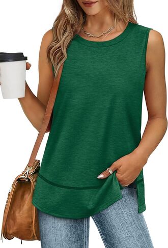 XIEERDUO Womens Summer Tank Tops Sleeveless Round Neck Casual Side Hem Tops Loose Fit in Kuwait