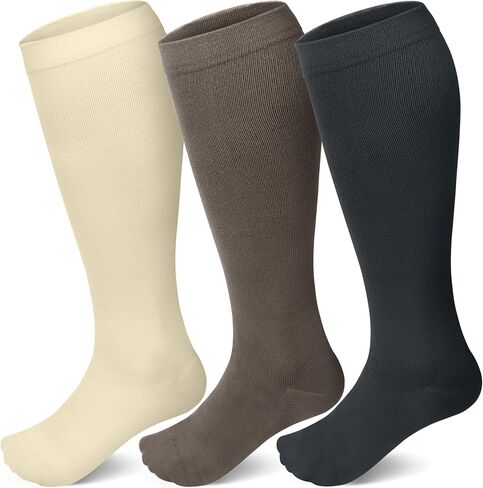 جوارب ضغط واسعة الساق للنساء والرجال جوارب طويلة للركبة للممرضات والحوامل أثناء الطيران، 15-20 مم زئبق، 3 أزواج in Kuwait