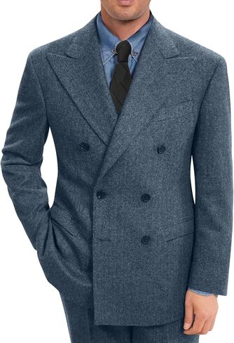 الرجعية متعرجة تويد الرجال البدلة الرسمية سليم صالح مزدوجة الصدر 2 قطعة البدلة سترة السراويل رجالي حفلة موسيقية الزفاف سهرة مجموعة in Kuwait