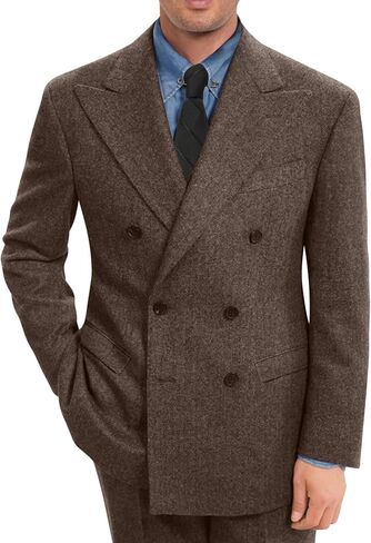 Retro Herringbone Tweed Men Suit Formal Slim Fit Double Breasted 2 Piece Suit Jacket Pants Mens Prom Wedding Tuxedo Set in Saudi Arabia