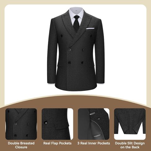Retro Herringbone Tweed Men Suit Formal Slim Fit Double Breasted 2 Piece Suit Jacket Pants Mens Prom Wedding Tuxedo Set in Saudi Arabia