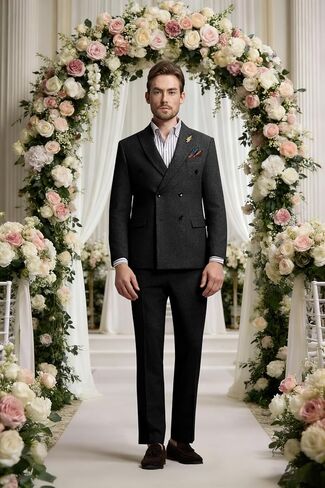 Retro Herringbone Tweed Men Suit Formal Slim Fit Double Breasted 2 Piece Suit Jacket Pants Mens Prom Wedding Tuxedo Set in Saudi Arabia