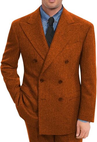 Retro Herringbone Tweed Men Suit Formal Slim Fit Double Breasted 2 Piece Suit Jacket Pants Mens Prom Wedding Tuxedo Set in Saudi Arabia