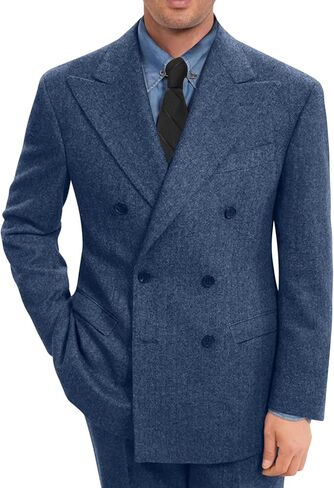 Retro Herringbone Tweed Men Suit Formal Slim Fit Double Breasted 2 Piece Suit Jacket Pants Mens Prom Wedding Tuxedo Set in Saudi Arabia