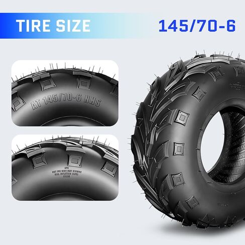 إطارات TRIBLE SIX 145/70-6 Go Kart، 4 إطارات دراجة صغيرة PR ATV Street 145/70-6 (14x6-6) لمسار الطين الرملي، اتجاهي، بدون أنبوب (عبوة من قطعتين) in Kuwait