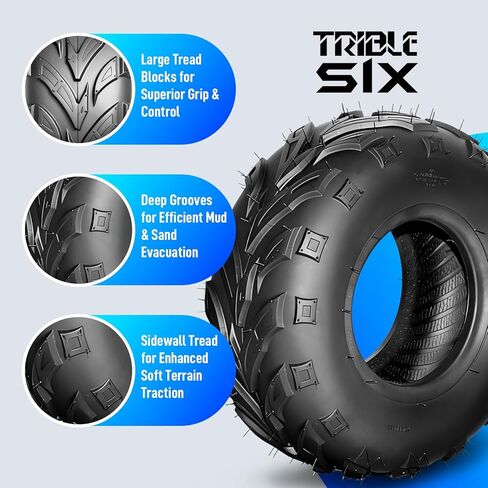 إطارات TRIBLE SIX 145/70-6 Go Kart، 4 إطارات دراجة صغيرة PR ATV Street 145/70-6 (14x6-6) لمسار الطين الرملي، اتجاهي، بدون أنبوب (عبوة من قطعتين) in Kuwait