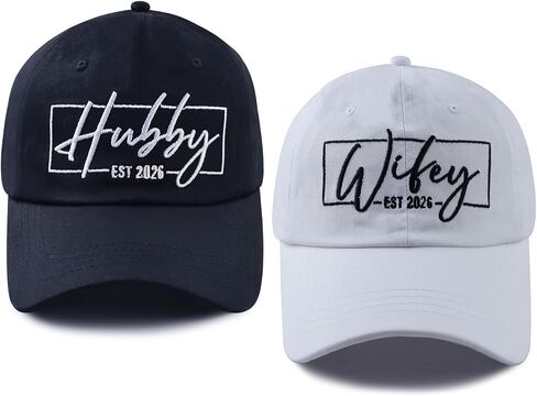 Set 2 of Wifey and Hubby Hats for Women Men, Funny Cotton New Wife Husband Embroidered Baseball Cap in Saudi Arabia