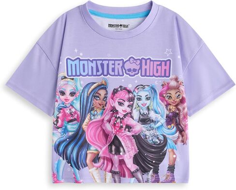 Monster High Girls 3 Piece Pajama Set | Kids Purple All Over Print Long Leg Bottoms & Night Top with Scrunchie Bobble in Saudi Arabia