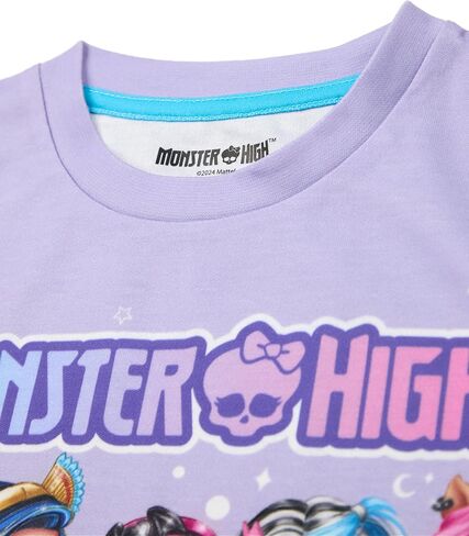 Monster High Girls 3 Piece Pajama Set | Kids Purple All Over Print Long Leg Bottoms & Night Top with Scrunchie Bobble in Saudi Arabia