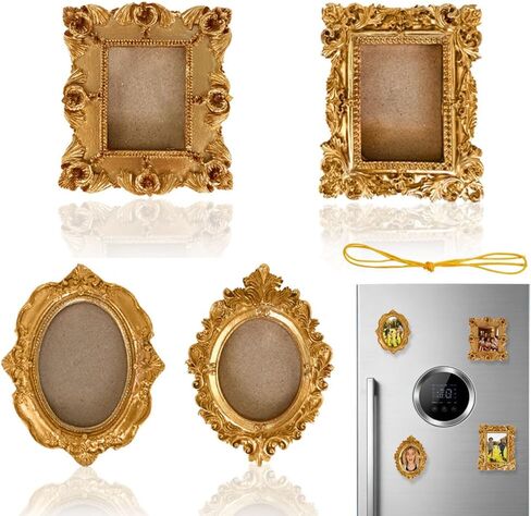 4 Pcs Magnetic Picture Frames for Refrigerator, Magnetic Frames for Refrigerator, Vintage Resin With Hooks and Rope Bohemia DIY Picture Frames for Galley, Fridge, Photo Display Christmas Decor in Saudi Arabia