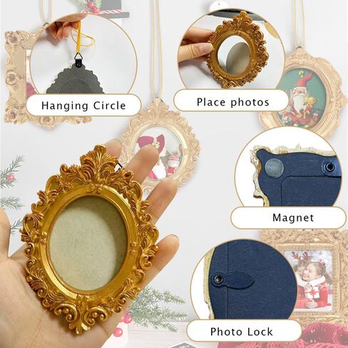4 Pcs Magnetic Picture Frames for Refrigerator, Magnetic Frames for Refrigerator, Vintage Resin With Hooks and Rope Bohemia DIY Picture Frames for Galley, Fridge, Photo Display Christmas Decor in Saudi Arabia