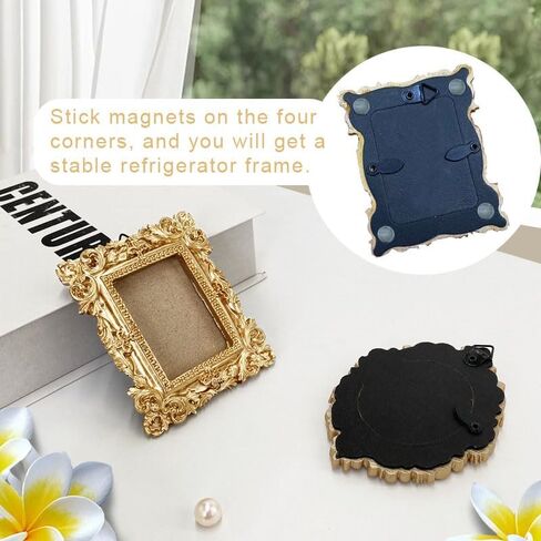 4 Pcs Magnetic Picture Frames for Refrigerator, Magnetic Frames for Refrigerator, Vintage Resin With Hooks and Rope Bohemia DIY Picture Frames for Galley, Fridge, Photo Display Christmas Decor in Saudi Arabia